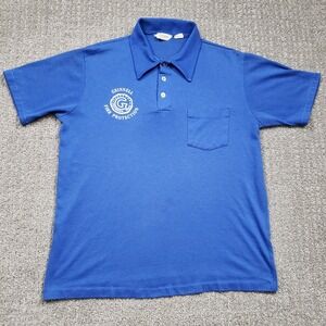 Whang Polo Shirt Mens S Blue Vintage 70s Grinnell Fire Protection Single Stitch